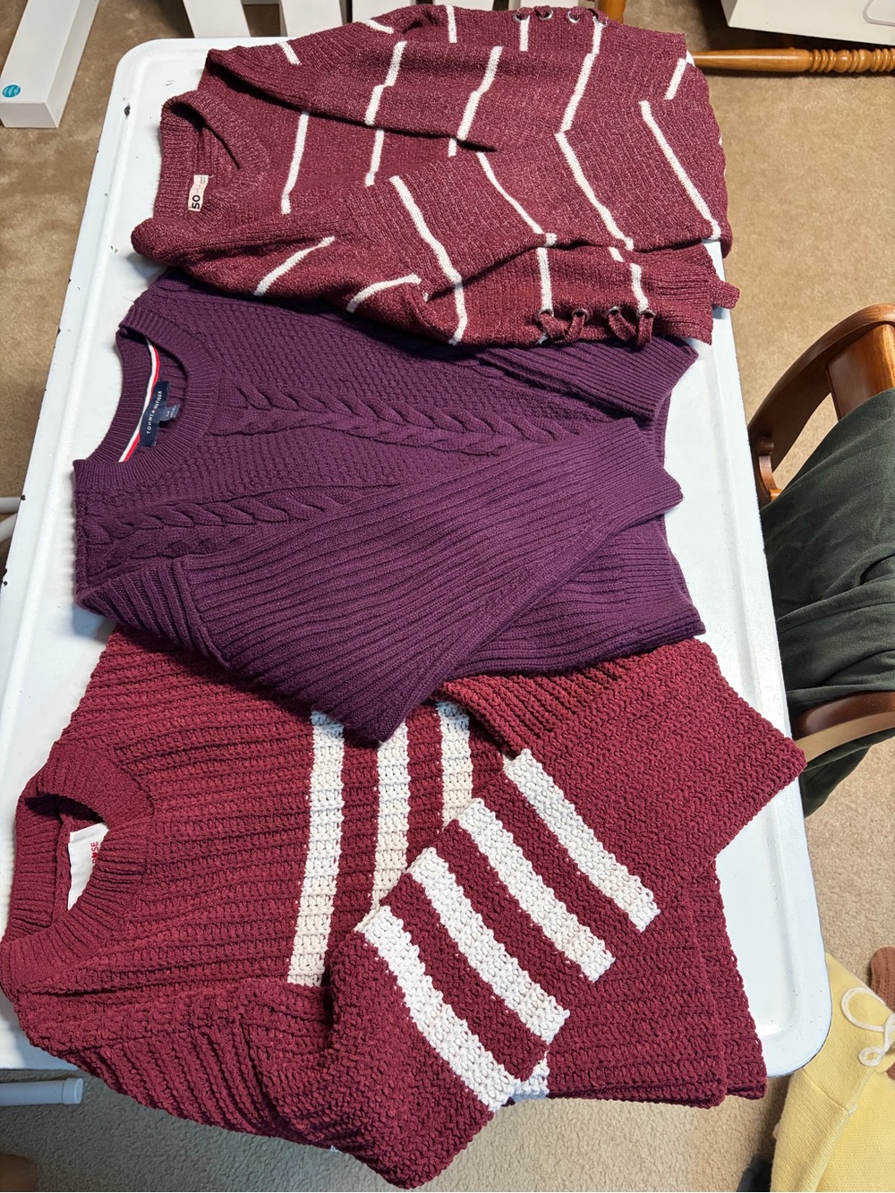 Pink Rose Women's Sweater Trio - Burgundy, Plum, White Accents